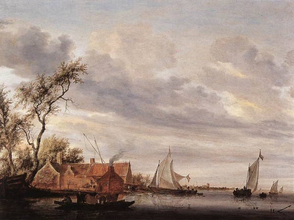 River Scene with Farmstead by Salomon van Ruysdael
